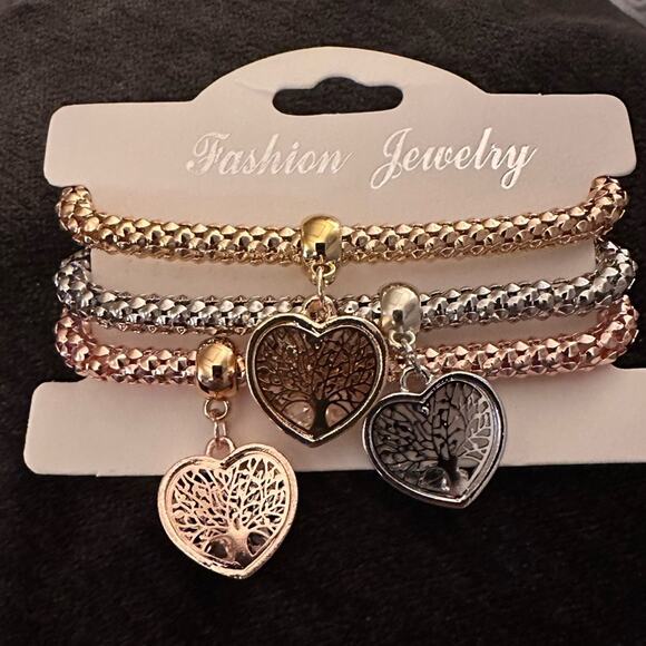 Fashion Tree Of Life Heart 3 Bracelets -Golden, Rose Gold, Silver Color NWT - Picture 1 of 4